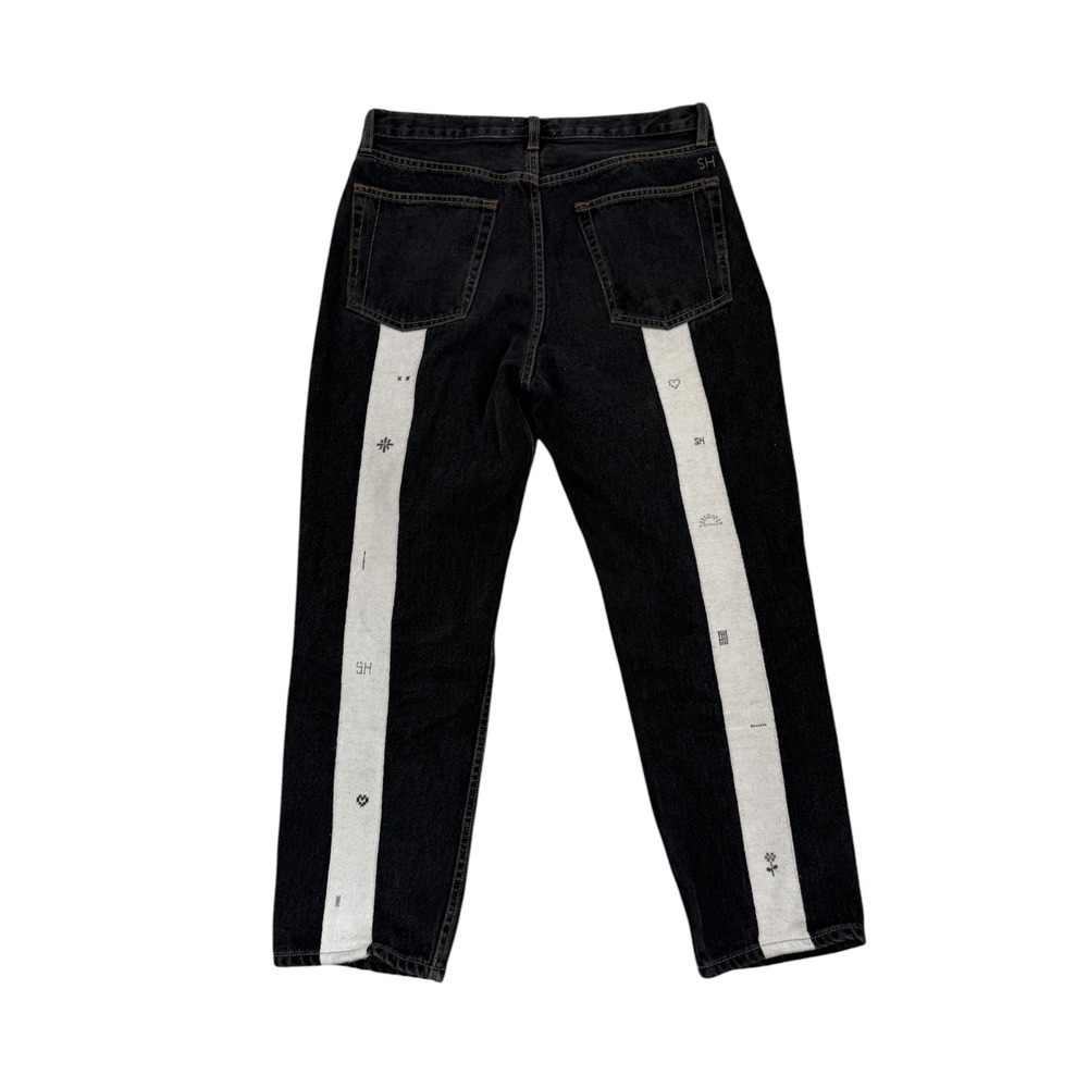 Still Here Tate Jeans Womens 30 Black Embroidered Charm Stripe Back High Rise